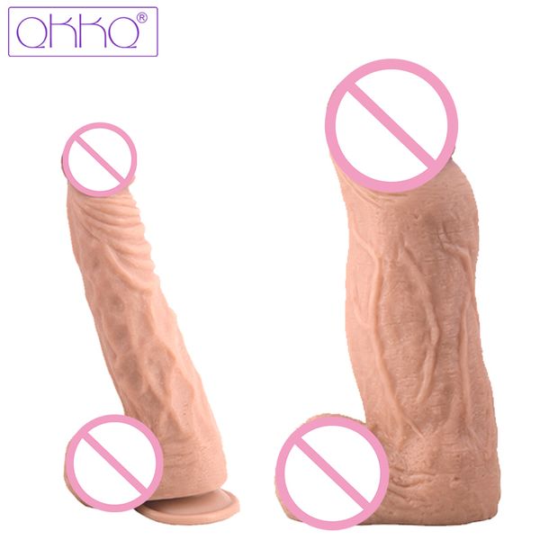 QKKQ, pene grande y grueso, consolador realista, juguetes sexys para mujeres, parejas, ventosa, venas transparentes artificiales, tienda de masturbadores