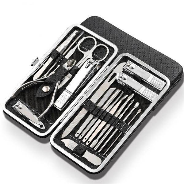 Qmake 19 en 1 Juego de manicura de acero inoxidable Kit de cortaúñas profesional de herramientas de pedicura Recortador de uñas encarnadas 220630