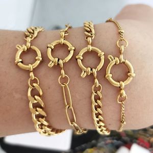 Qmhje Bracelet en acier inoxydable Femmes hommes Anchor fermoir perles chaîne marine roue géométrique Basic Diy Gold Silver Color Punk 240423