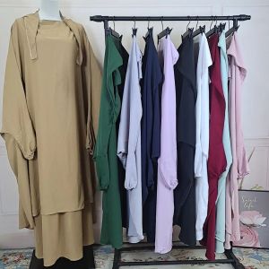 QNPQYX 2 pièces ensembles femmes musulmanes Hijab Robe prière vêtement Abaya longue Khimar Ramadan Robe arabe Abayas ensembles vêtements islamiques Robe