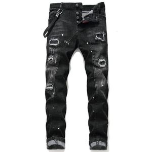 QNPQYX 2022 Nouveaux jeans streetwear pantalons décontractés européens et américains moto hip-hop denim déchiré trou jean lavé short DSQ