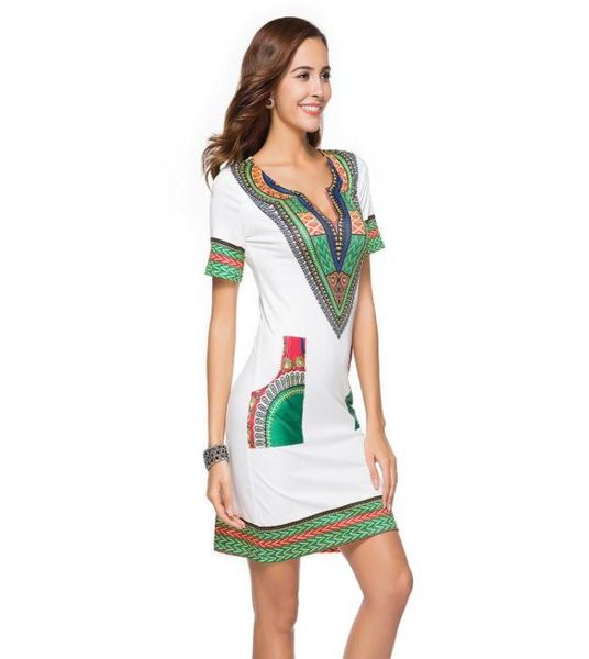 QNPQYX Africa National Style Print Dress Femme Summer Retro Rétro Sleeve Dashiki Riche Bazin Vneck Vêtements africains pour femmes DRO3152090