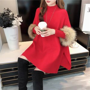 QNPQYX automne hiver nouveau épais pull tricoté femmes cape châle chauve-souris chemise pulls col haut haut ample pull Poncho pulls