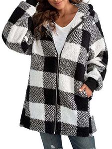 QNPQYX automne hiver Plaid fausse fourrure manteau femmes Teddy manteau à capuche vestes femme fourrure ours en peluche veste en peluche manteaux de mode