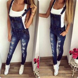 Qnpqyx casual vriendje gescheurd jeans jumpsuit romper vrouwen broek gat mouwloze denimoveralls voor 1321 210629