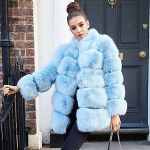 QNPQYX manteau de fourrure de renard écologique pour femmes vêtements d'extérieur d'hiver avec col montant col chaud épais dont la peau manteaux en fausse fourrure pour dame