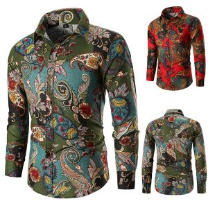 QNPQYX Floral Flowers Print Shirts Mens Business Casual Shirt Hommes Chemises Habillées Chemise À Manches Longues