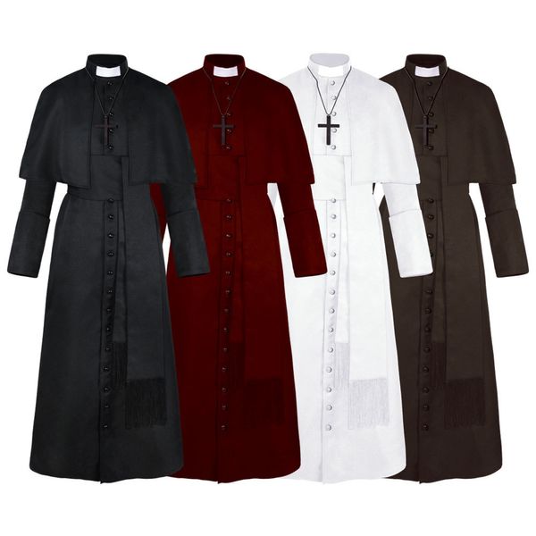 QNPQYX Disfraz de Halloween para Adulto Traje Medieval Disfraz de Monje con Capucha Uniformes de Sacerdote renacentista Túnica Cosplay Bruja Capa de Mago