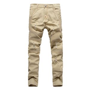 QNPQYX KHAKI BIKER JEANS DESIGN DES DESIGN MENS SKINNNY SLIMNY SLIMING Denim Pantalon Denim Hip-Hop Street déchiré Jeans