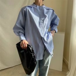 QNPQYX, Jersey coreano a rayas, blusa informal con botones, manga larga, cuello redondo, camisa para mujer, primavera, nuevas Blusas femeninas