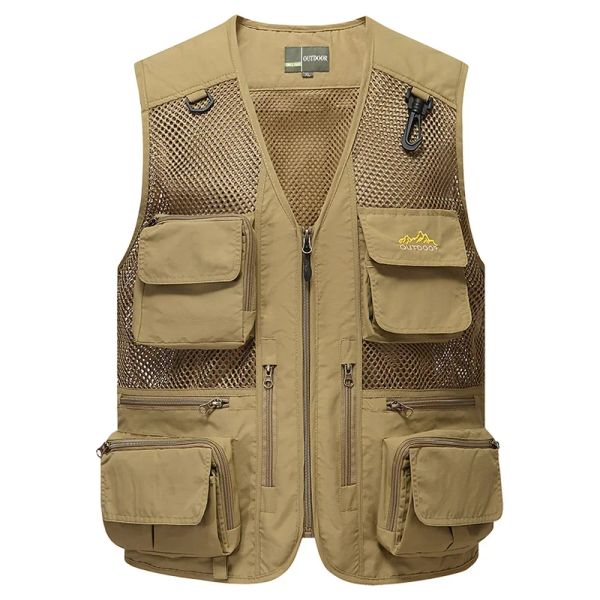 QNPQYX Gilet de pêche détachable et respirant en maille pour hommes, gilet de photographe multi-poches, veste de voyage sans manches