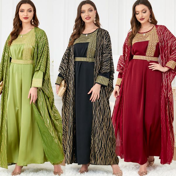 QNPQYX Nouvelle élégante robe musulmane Femmes Abaya Maroc Party Robe 2 Pieces Broderie Kaftan Turkey Long Robe Vestidos Dubai Maxi Robes