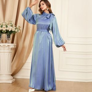 QNPQYX Nieuwe Avond Feestjurk O Hals Elegante Dubai Marokkaans Arabisch Gewaad Femme Moslim Vrouwen Riem kimono Kleding Jurken abaya ramadan