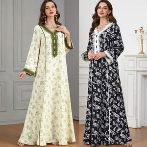 Qnpqyx Nieuwe mode bloemen Lange Arabische moslim moslim maxi jurk dames gesplitste mantel Abaya -jurken vrouwelijk 3501