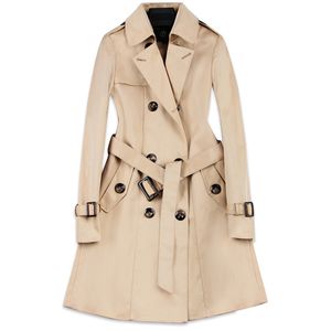 QNPQYX nouvelle mode veste Double boutonnage mi-long Trench manteau femmes kaki mince ceinture cape Mujer coupe-vent femme Abrigos brésil