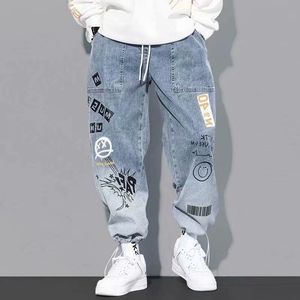 QNPQYX Nouvelle Mode Hommes Jeans Cargo Pantalon Hip Hop Tendance Streetwear Pantalon de Jogging Hommes Décontracté Taille Élastique Hommes Vêtements Pantalon