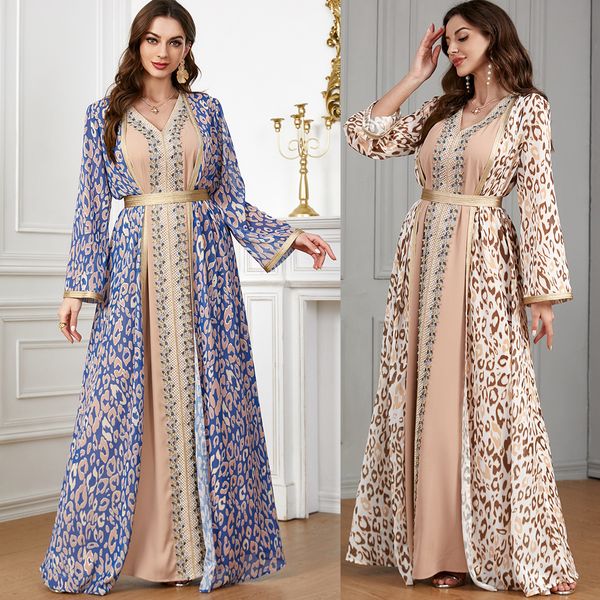 QNPQYX nouvelle mode femmes musulmanes robes longues printemps et été deux pièces imprimé Maxi robe ensemble Abaya jupe ethnique 3843