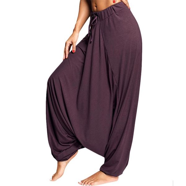 QNPQYX nouveau sarouel femmes décontracté hippie pantalon ample Baggy goutte-entrejambe couleur unie jambe large taille élastique mode Mujer pantalons