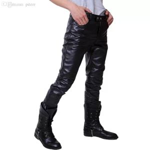 QNPQYX nouveau Hip Hop hommes pantalons en cuir Faux cuir Pu matériel 3 couleurs moto maigre Faux cuir pantalon d'extérieur