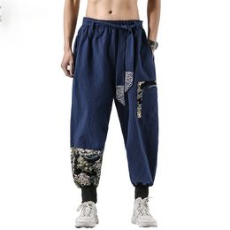 QNPQYX Nouveau kimono japonais Hommes Coton Lin Samouraï Costume Ukiyo-e Imprimer Ceinture Rétro Harem Pantalon Haori Baggy Pantalon Harajuku Hip Hop