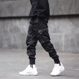 QNPQYX nouveaux hommes pantalons de mode rubans couleur bloc noir poche Cargo pantalon Harem Joggers Harajuku pantalon de survêtement Hip Hop pantalon 251p