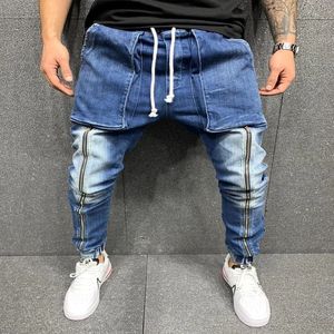 QNPQYX nouveaux hommes hip-hop SportCorset pantalon avec poche en cuir mince longue fermeture éclair pantalons HombreStreet pantalon crayon