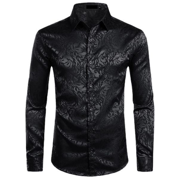 QNPQYX nouveaux hommes Floral noir robe chemises élégant nouveau à manches longues Steampunk Chemise hommes fête Club Bar Social Chemise Homme Chemise Homme