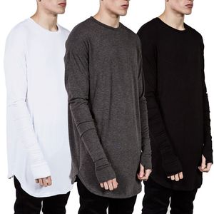 QNPQYX, nueva ropa informal estilo Hip Hop para hombre, camiseta de manga larga con agujero en el pulgar, venta al por mayor, moda masculina, camisetas de gran tamaño con diseño de primavera para sujetar la mano