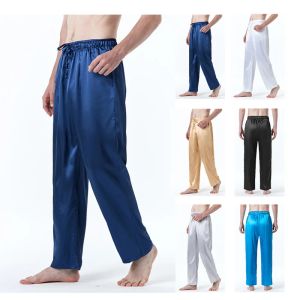 QNPQYX nouveaux hommes taille européenne pyjamas pour hommes vêtements de nuit pantalons longs hauts de nuit pantalons mince glace soie pyjamas hommes solide vêtements de nuit