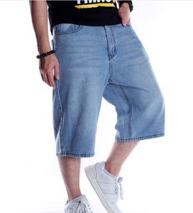 QNPQYX Nouveaux Pantalons Streetwear Pour Hommes Lâche Baggy Denim Court Hommes Jeans Mode Streetwear Hip Hop Long 3/4 Capri Cargo Shorts Poche Mâle Bleu