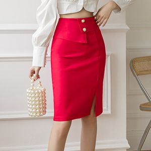 QNPQYX Nieuwe Oversized Potlood Zwarte Rokken Vrouwen Koreaanse Mode Kleding Elegante Hoge Wiast Bodycon Rok Sexy Kantoor Midi Mujer Faldas