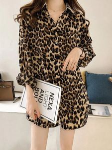 QNPQYX Nouveau Rétro Léopard Femmes Longues Chemises Streetwear Oversize Lâche Manches Longues Y2K Hauts Mode Coréenne Femme Printemps Blouse Décontractée