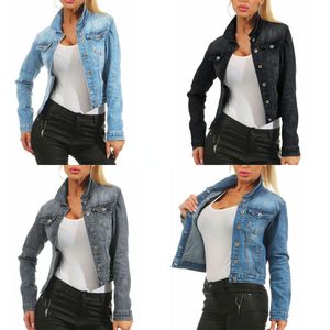 QNPQYX Nouveau Court Mince Veste En Jean Pour Femme Confortable Trajet Doux Stretch Manteau Lavé Couleur Unie Automne Hiver Mode Haut Sexy