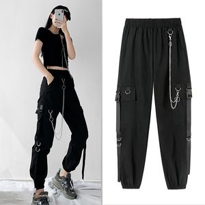 QNPQYX – pantalon Cargo Punk noir pour femme, jogging, Streetwear, Harem, longueur cheville, avec chaîne, nouvelle collection printemps été