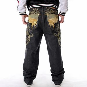 QNPQYX Nouveau Streetwear Danse Hiphop Jeans Mode Borduren Noir Losse Board Denim Broek Totale Mannelijke Rap Hip Hop Jeans Grande Taille 30-46