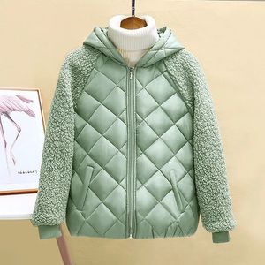 QNPQYX nouvelle veste en coton léger et léger femme manteau court automne hiver femmes nouveau à capuche ample Lmitation laine d'agneau veste en coton