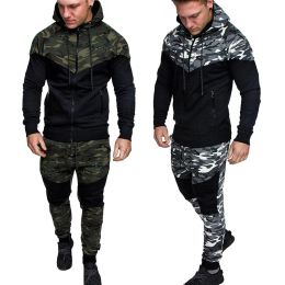 QNPQYX nouveau survêtement hommes Camouflage Sportswear sweat à capuche veste + pantalon Sport costume homme Chandal Hombre hommes survêtement