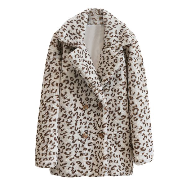 QNPQYX nueva moda de invierno para mujer traje de longitud media Sexy estampado de leopardo blanco nieve abrigo cálido de piel sintética prendas de vestir abrigos diarios de invierno chaqueta