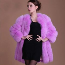 QNPQYX nueva moda de invierno chaqueta de piel de zorro falsa para mujer costura peluda abrigo de piel sintética cálido más grueso S-8XL de talla grande