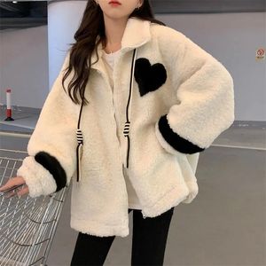 QNPQYX – sweat-shirt à capuche avec fermeture éclair pour femme, veste polaire en Faux agneau, surdimensionnée, blanc, rose, manteau chaud d'hiver, Kawaii, Harajuku