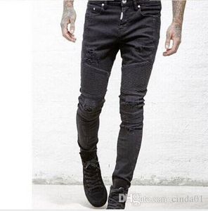 Qnpqyx vertegenwoordigt kleding broek SLP blauw / zwart vernietigd heren slanke denim rechte biker skinny jeans mannen gescheurde jeans