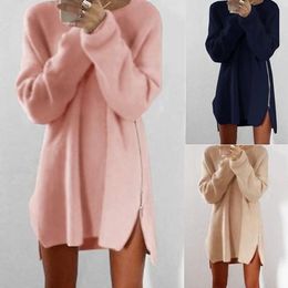 QNPQYX Sexy Femmes Dames Hiver Fermeture Éclair Manches Longues Jumper Tops Mode Filles Tricoté Surdimensionné Baggy Pull Casual Lâche Tunique Jumpers Mini Robe