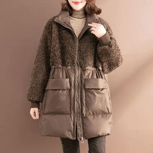QNPQYX hiver veste rembourrée en coton femmes mi-long vêtements d'extérieur mode laine d'agneau pardessus ample surdimensionné 4XL garder au chaud manteau femme