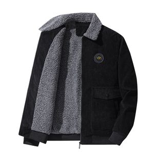 QNPQYX, nuevas chaquetas gruesas cálidas de lana para invierno, abrigo de pana con cuello de piel a la moda para hombres, prendas de vestir de otoño, chaqueta informal militar para hombres