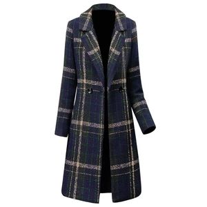 QNPQYX Winter Nieuwe hoogwaardige Plaid Kasjmier Jas Vrouwen Midden en Lange Losse Taille Pak Kraag Temperament Wollen Jas vrouwelijke 5XL