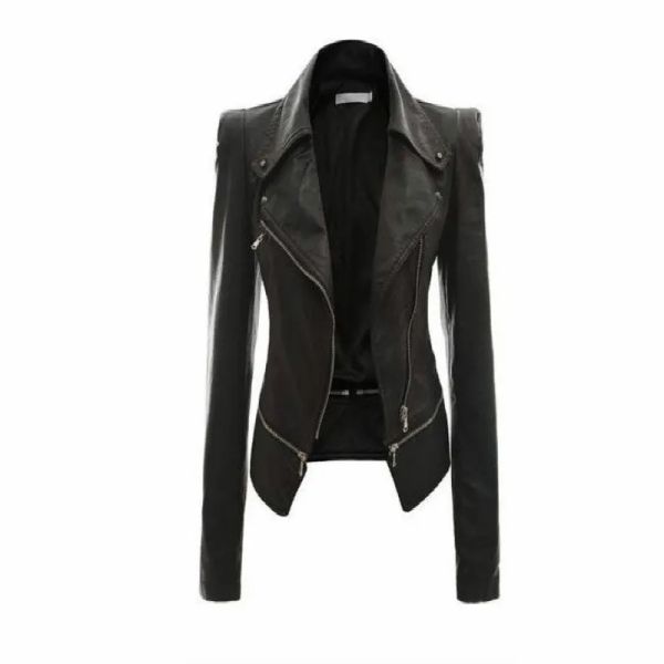 QNPQYX veste en cuir femme Rivet fermeture éclair veste de moto col rabattu chaquetas mujer motif Argyle veste en cuir S-3XL