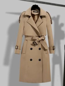 QNQPYX nouveaux manteaux femme hiver mode revers Double boutonnage femmes longue Trench manteau pour femmes pardessus femme coupe-vent femme