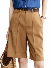 Qoerlin Mujeres con estilo Khaki Bermudas Shorts 2024 Nueva cintura alta Pierna ancha Oficina Lady Traje elegante Shorts Ropa de trabajo Coreano Fi M1Sg #