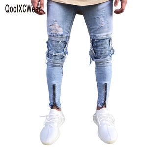 QoolXCWear Marque Designer Slim Fit Ripped Jeans Hommes Hi-Street Hommes Distressed Denim Joggers Genou Trous Lavé Détruit Jeans S913