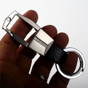 QOONG Fashion Men Keychain Car Keyring Genuíno Leather Key Chain Key Ring Metal Auto Key Holder For Men Custom Lettering Y07